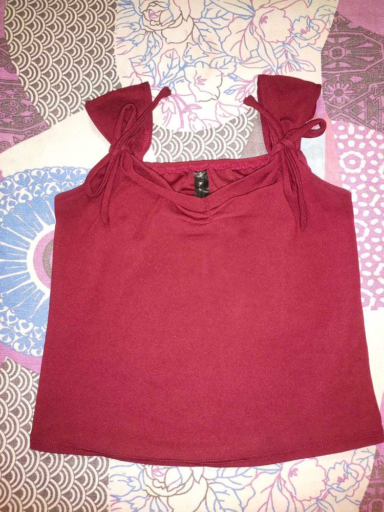 Ruched Lettuce Trim Bowknot Crop Cami Top