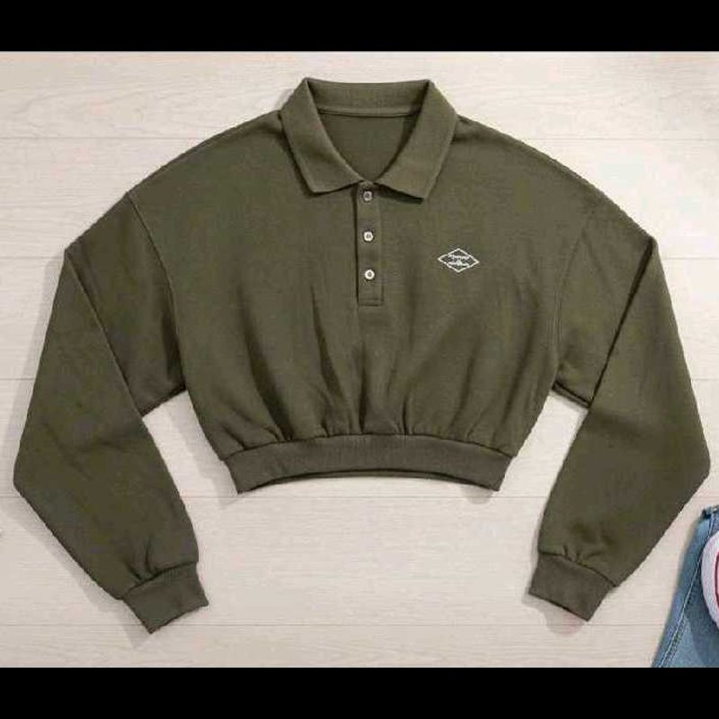 Olive Green Crop Polo Top
