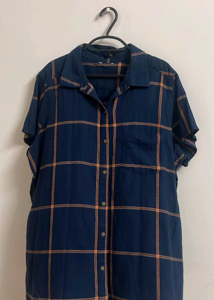Blue Plaid Short Sleeve Button Down