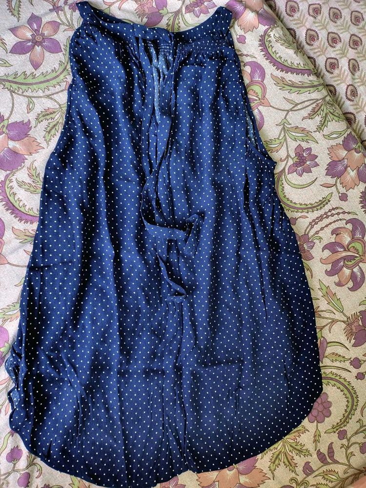 Navy Polka Dot Sleeveless Top