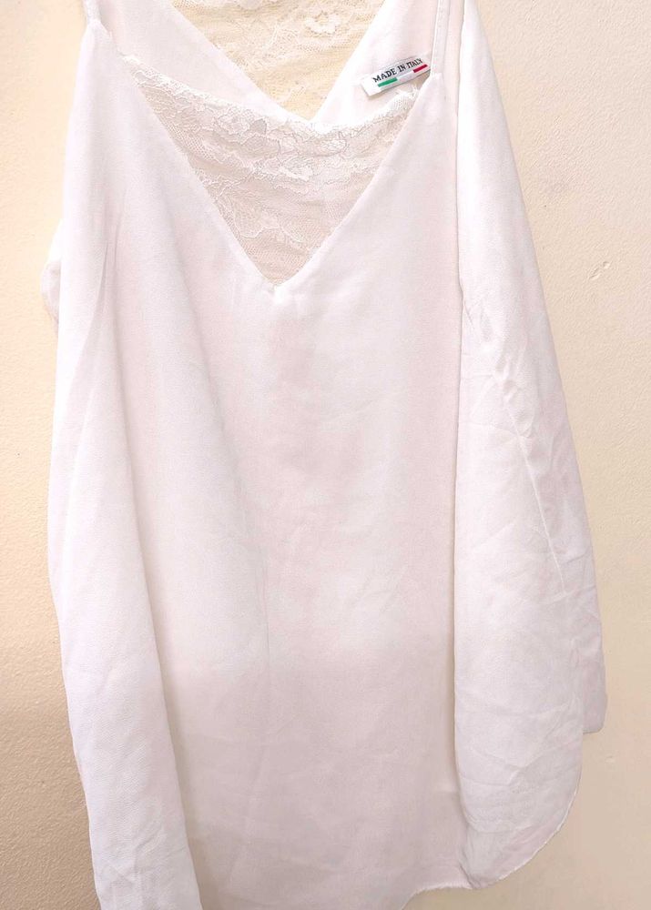 Lace Trimmed White Tank Top