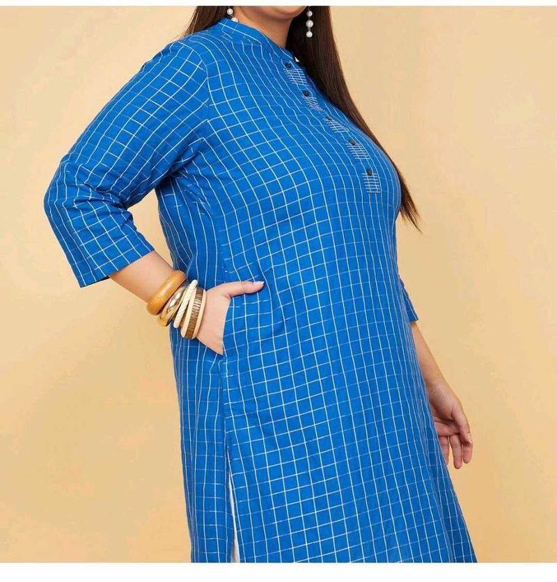 Women Checked Blue Kurta