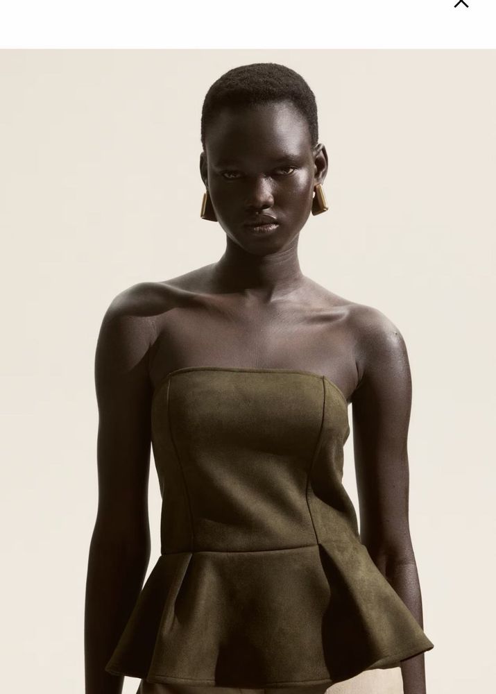 H&amp;M Olive Peplum Bandeau Top