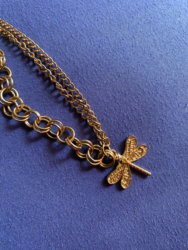 Gold Dragonfly Pendant Bracelet