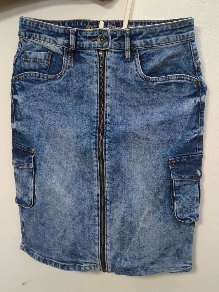 Denim Zip Front Skirt