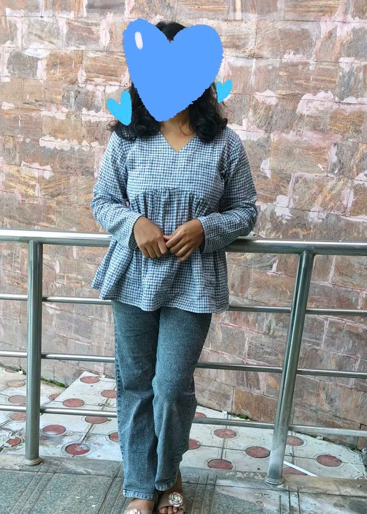 Checkered Peplum Top