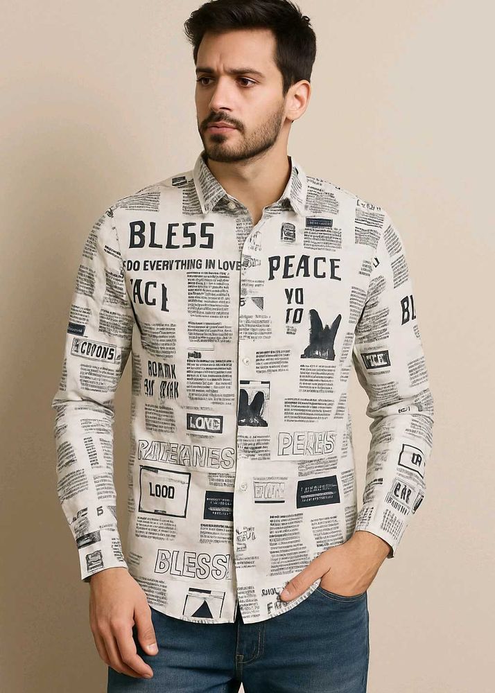 Men’s Black &amp; White Graphic Printed Shirt