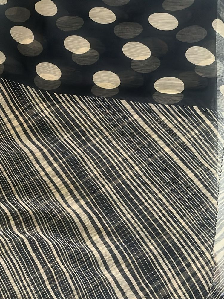 Black and Cream Polka Dot &amp; Stripe Fabric