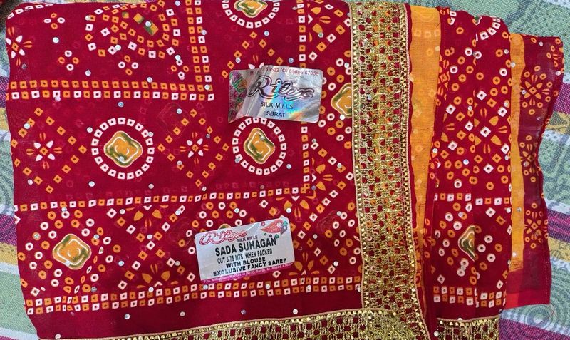 Red Bandhani Saree