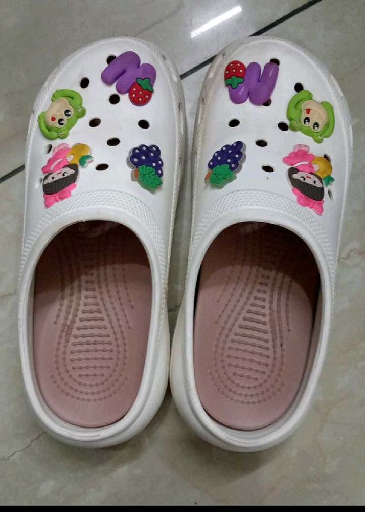 White Crocs with Fun Charms