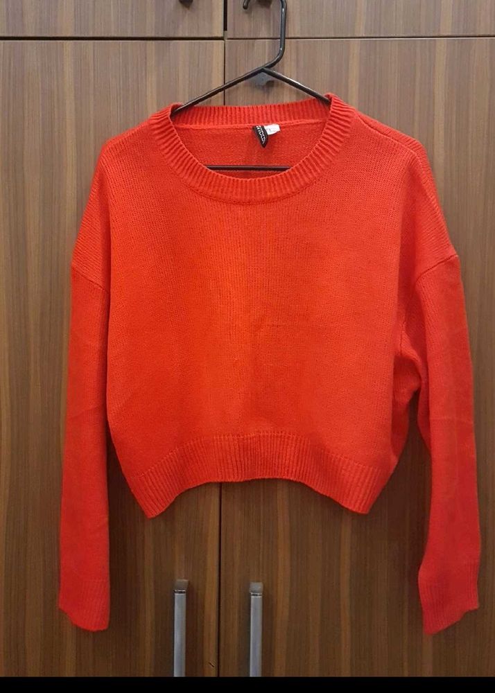 H&amp;M Bright Orange Knit Crop Top