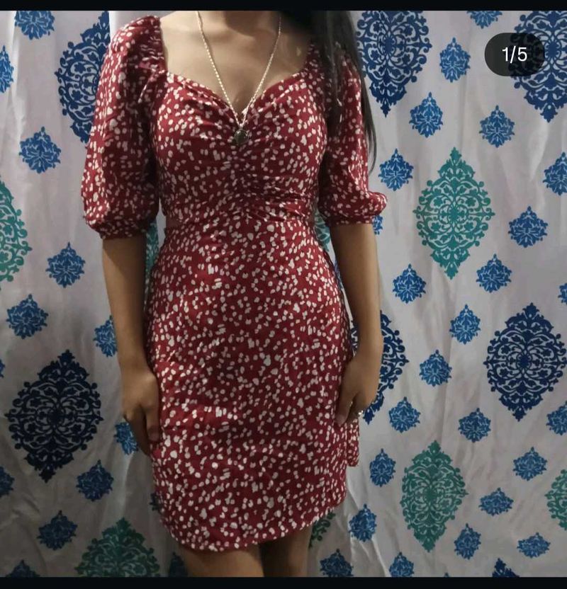 Red &amp; White Print Dress