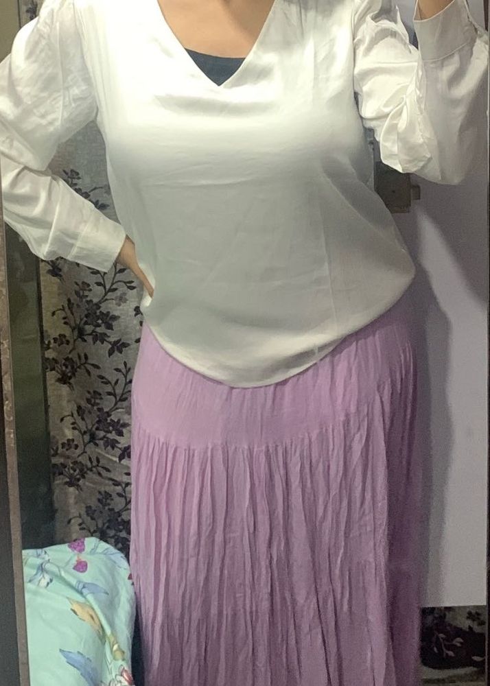 Lilac Pinteresty Skirt And white Silk Top