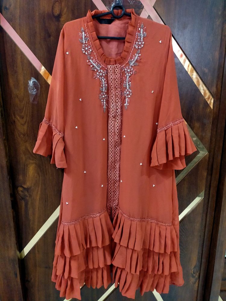 New Coral Pink Work Georgette kurti pan