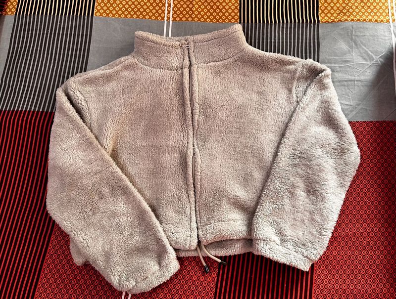 Women Grey Melange Solid Faux Fur Tailored Jacket