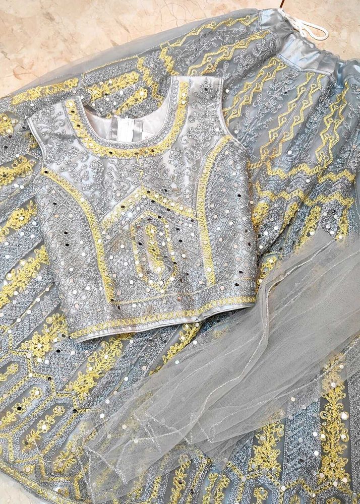 Elegant Lehenga Choli Set 🤍✨ Pretty Mirror Work😍