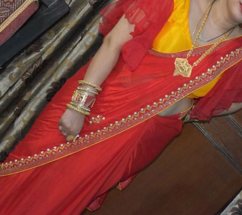 Red And Yellow Chiffon Saree