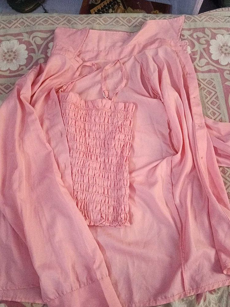 Pink Smocked Top &amp; Cover Up Set
