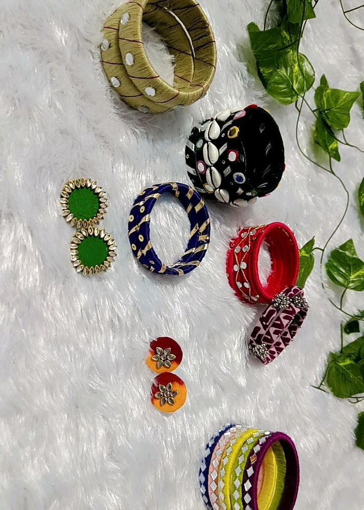 Handcrafted Indian Bangles &amp; Earrings Set