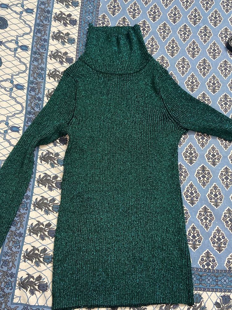 Sparkling Free Size Green Highneck