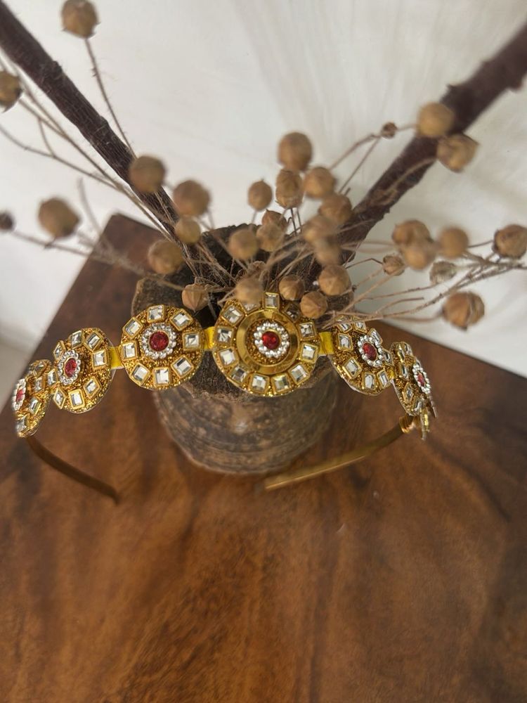 Elegant Gold &amp; Red Gemstone Headband
