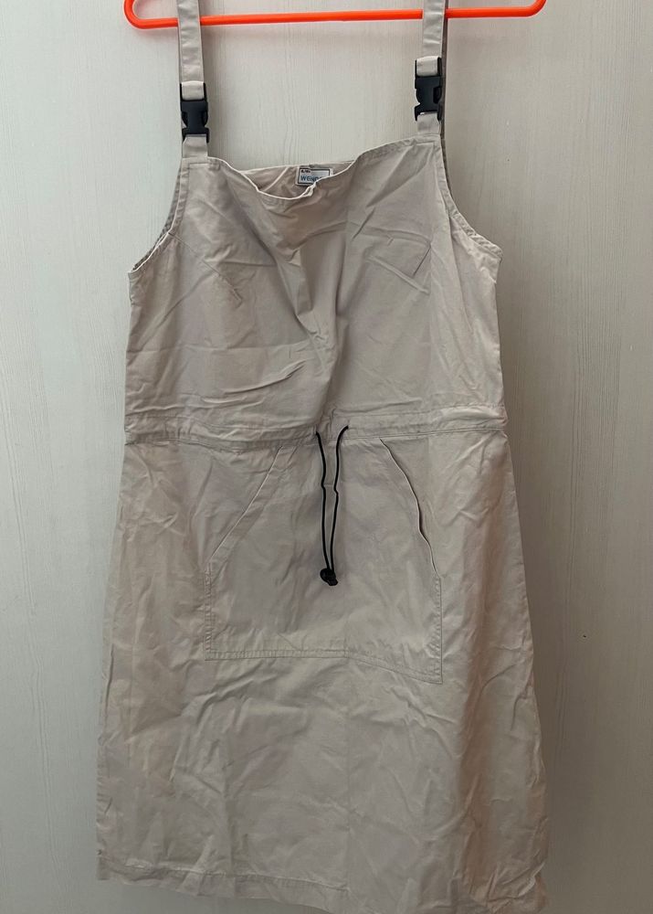 Chic Beige Overall Mini Dress - Good Condition