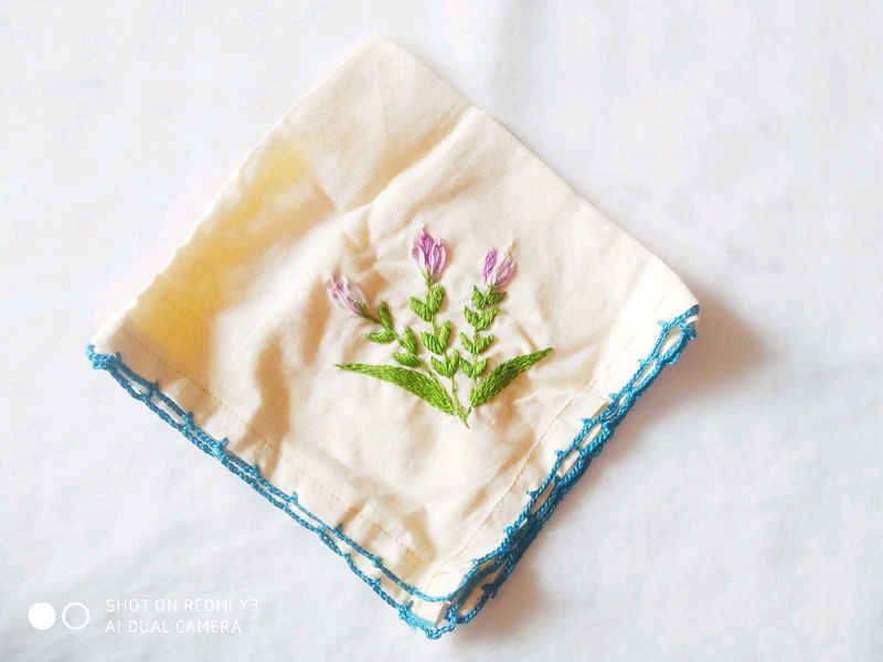 Hand-Embroidered Cream Hankie