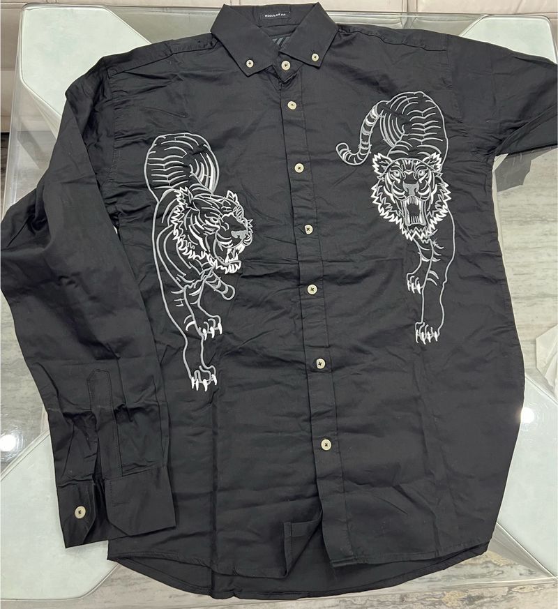 Black Tiger Embroidery Shirt  L XL XXL