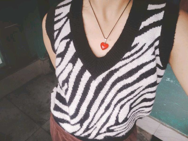 Y2k Zebra Printed Strechy Half Sweater