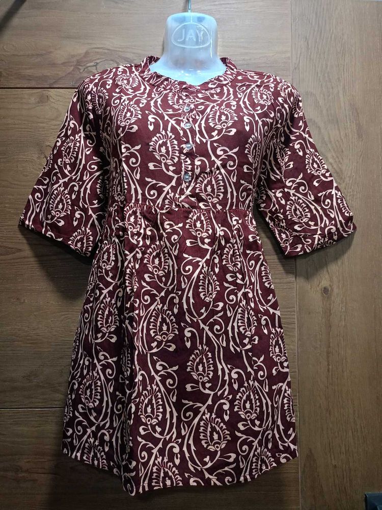 &#34;Here&amp;Now&#34;Maroon Printed Short Kurti🌺