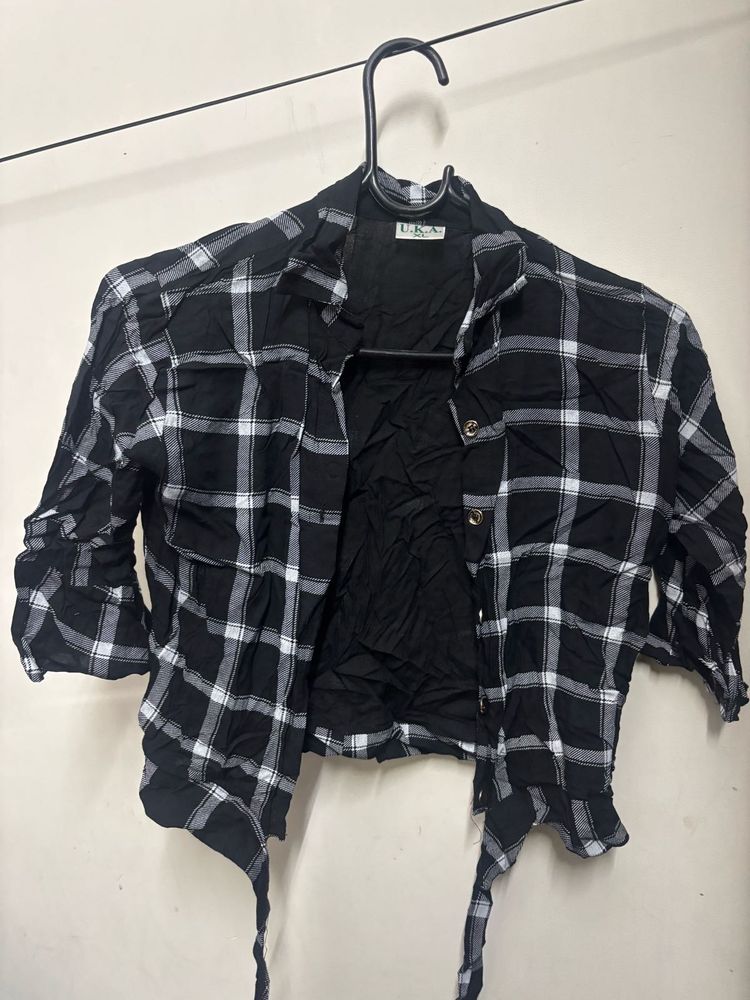 Plaid Cropped Tie Top