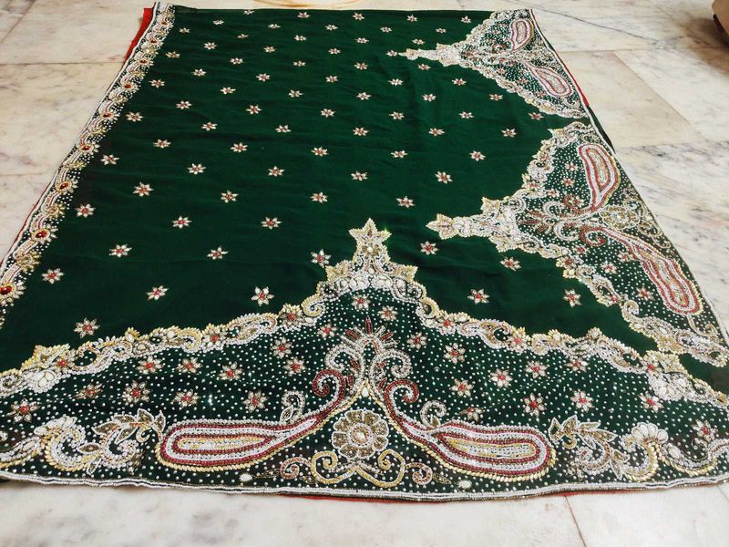 Dark Green 🍏 Saree Heavyworks 💎