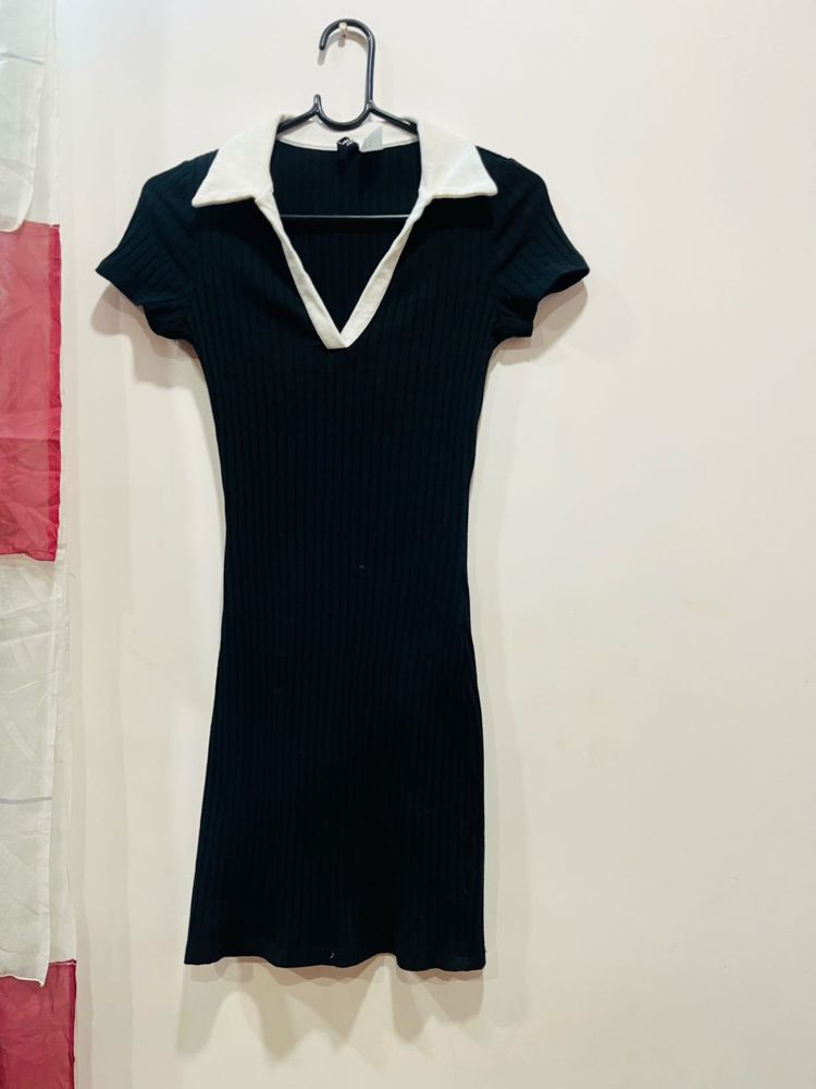 Black Ribbed Mini Dress