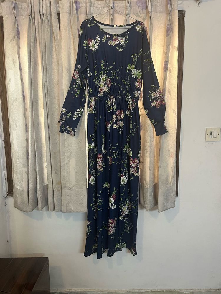 Long Floral Dress In Blue For Pretty Ones!!