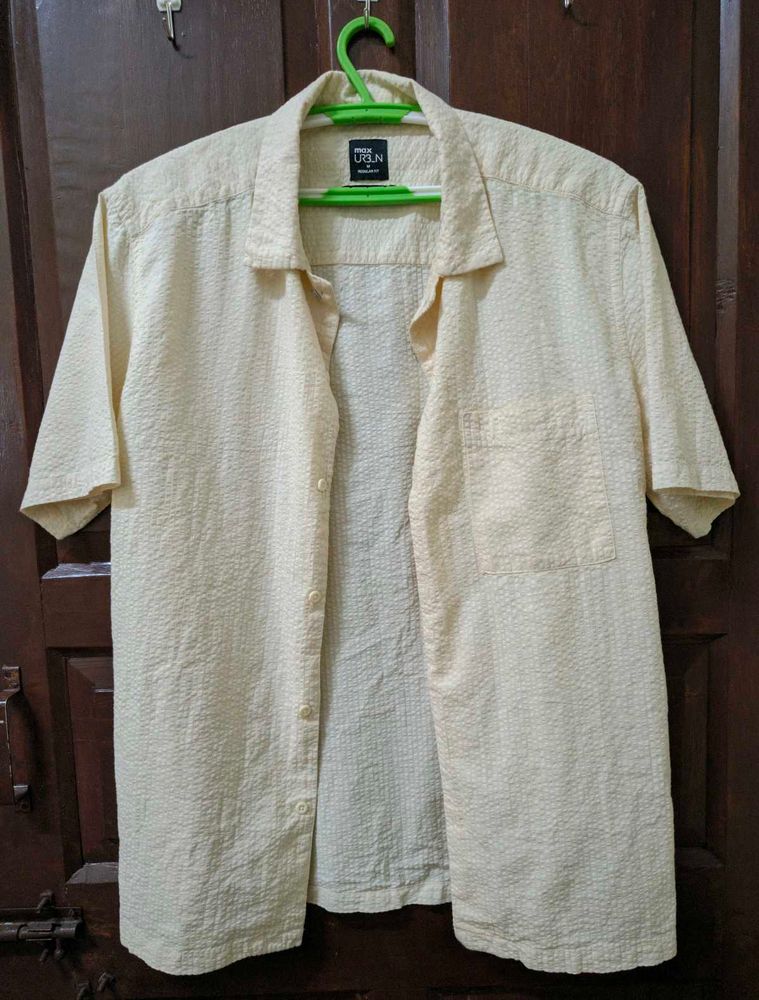 Cream Texture Camp Collar Shirt