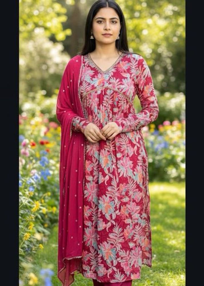 Floral Print Rich Chinnon Kurta Set