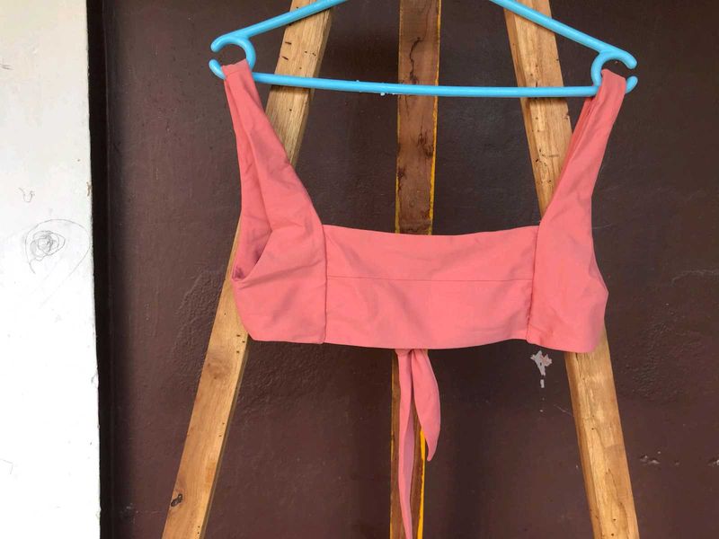 Coral Pink Polyester Crop Top.