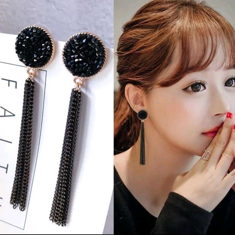 Black Tassel Drop Earrings