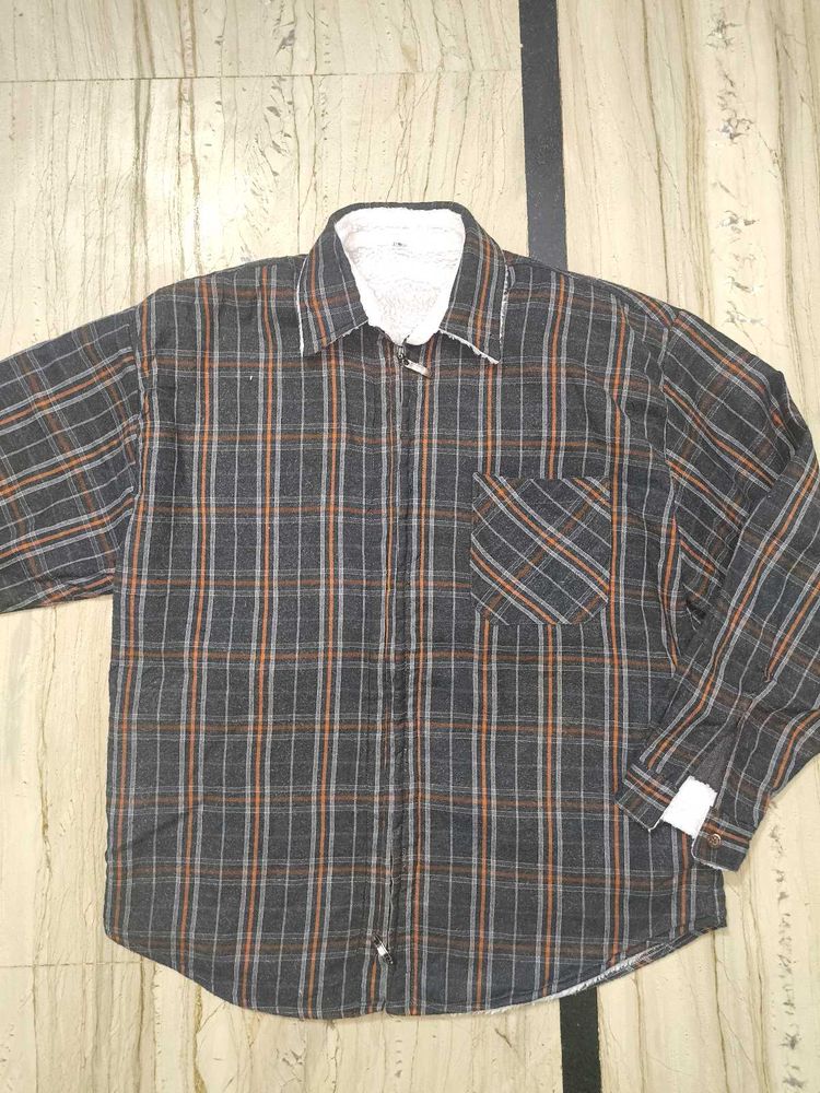 Men&#39;s Sherpa Lined Cotton Flannel Shirt Jacket