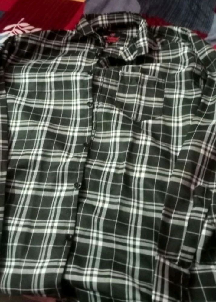 Black White Checked Long Sleeve Ctton Blend Shirt