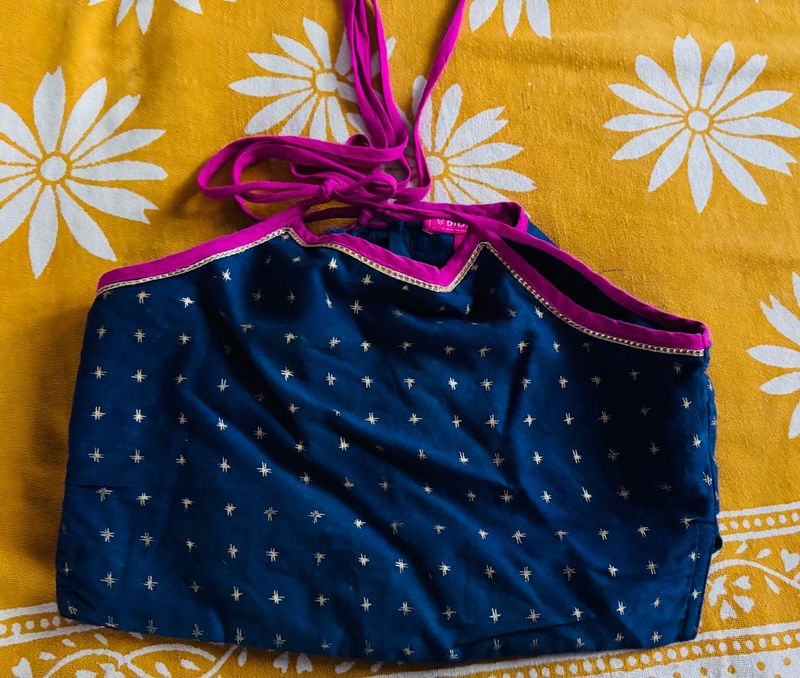 Navy &amp; Gold Star Halter Choli With Lehenga