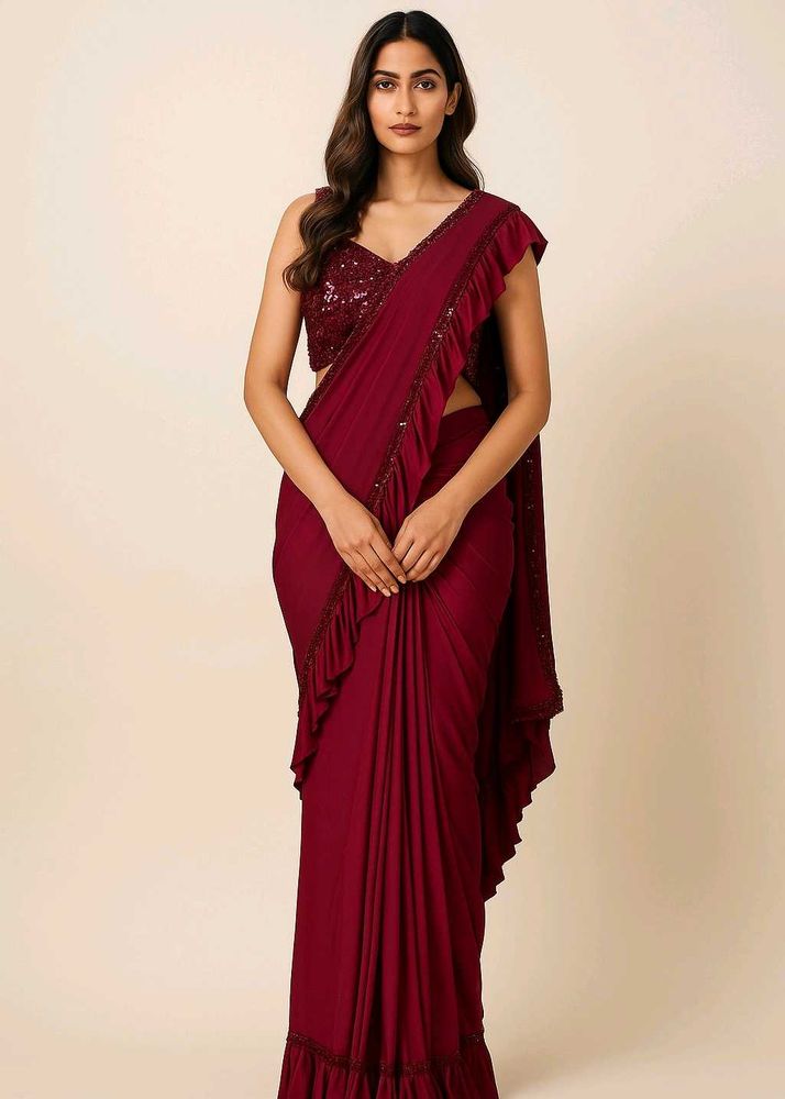 Stylish Ready-to-Wear Ruffle Satin Saree