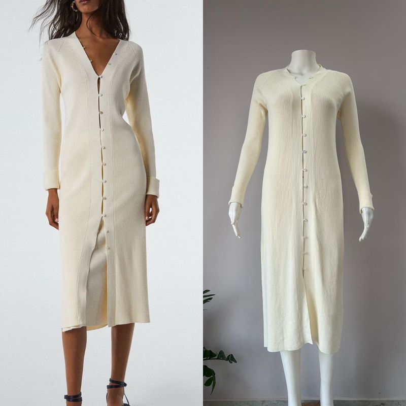 ZARA RIBBED V NECK CUFFED SLEEVES