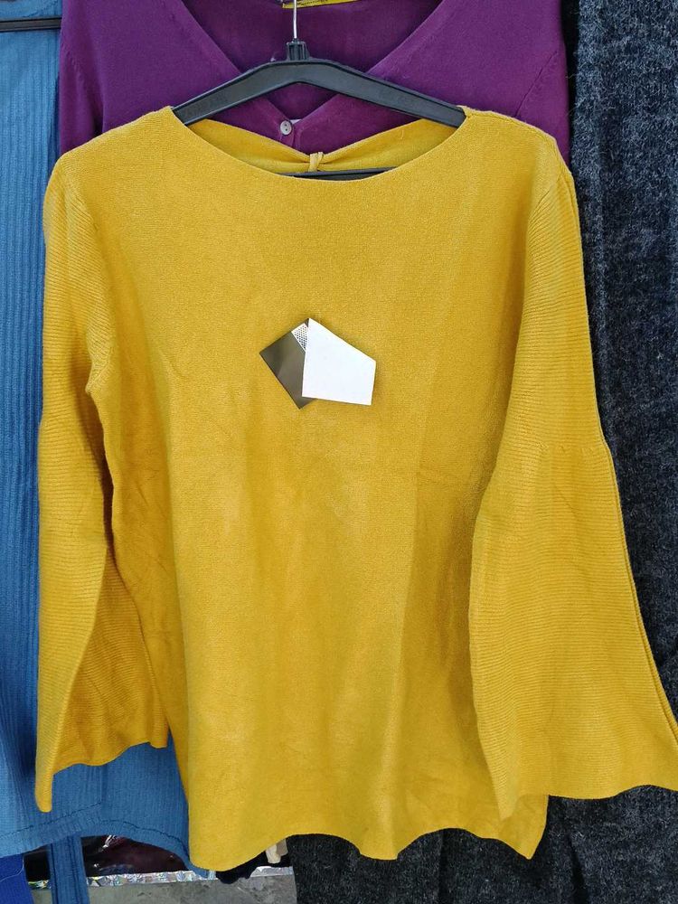 Mustard Top with Bell Sleeves