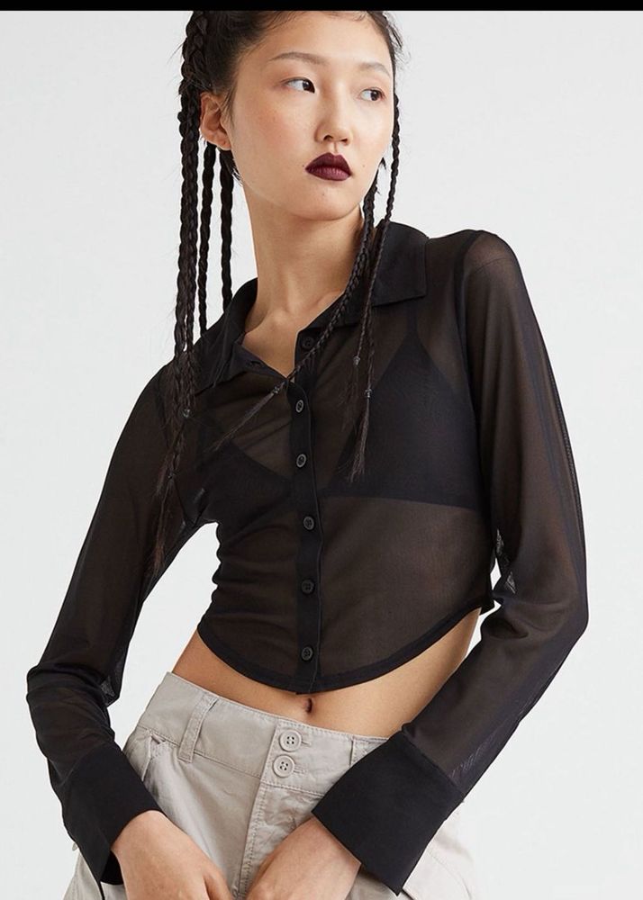 H&amp;M Black mesh sheer top + Freebie H&amp;M tee
