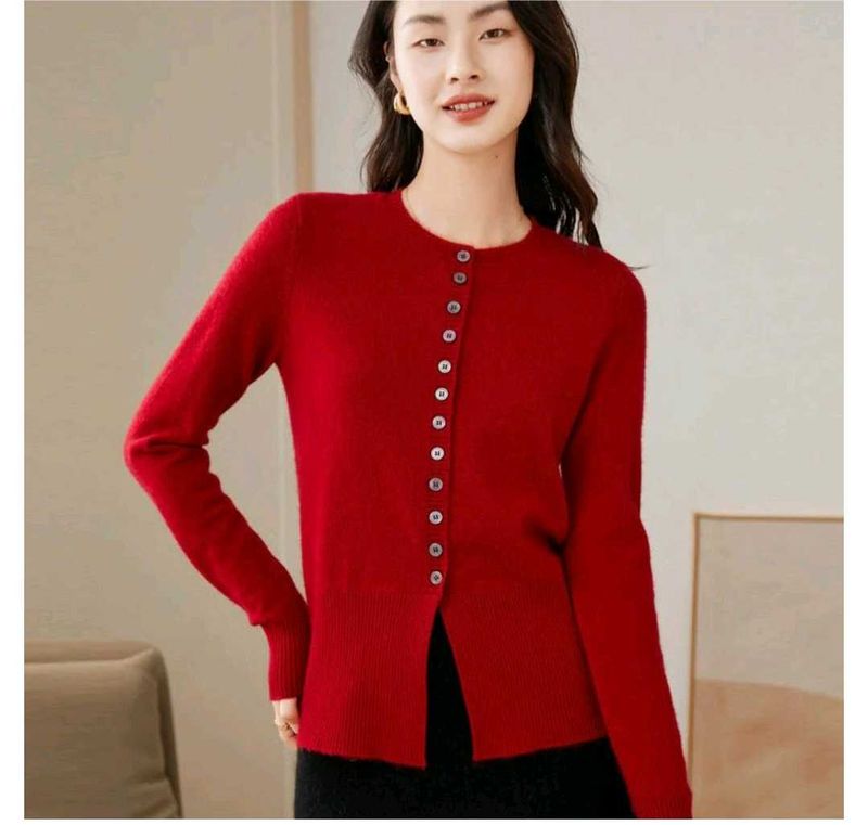 Red Button-Down Cardigan