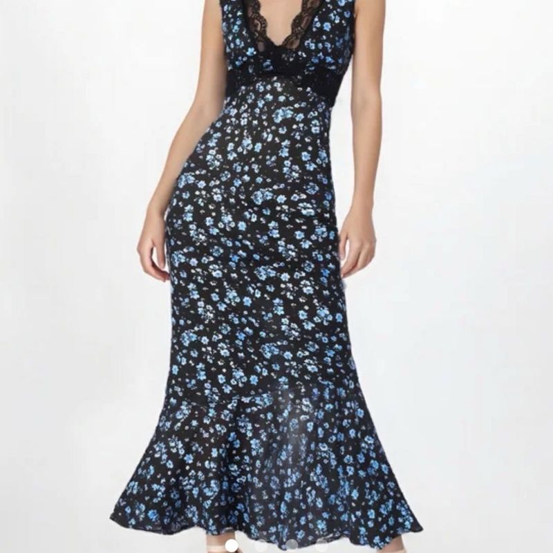 Floral Lace Trim Maxi Dress