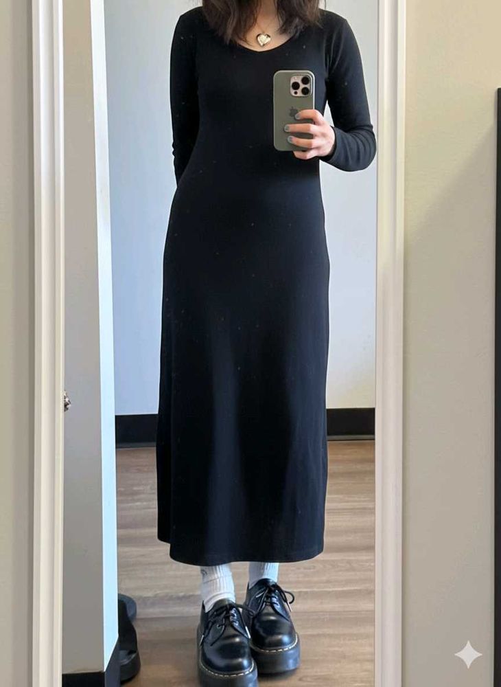 Korean Black Long Dress