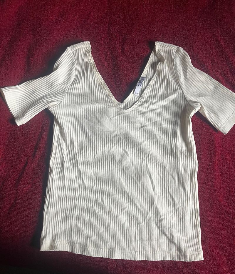 Mango Ribbed V-Neck Top