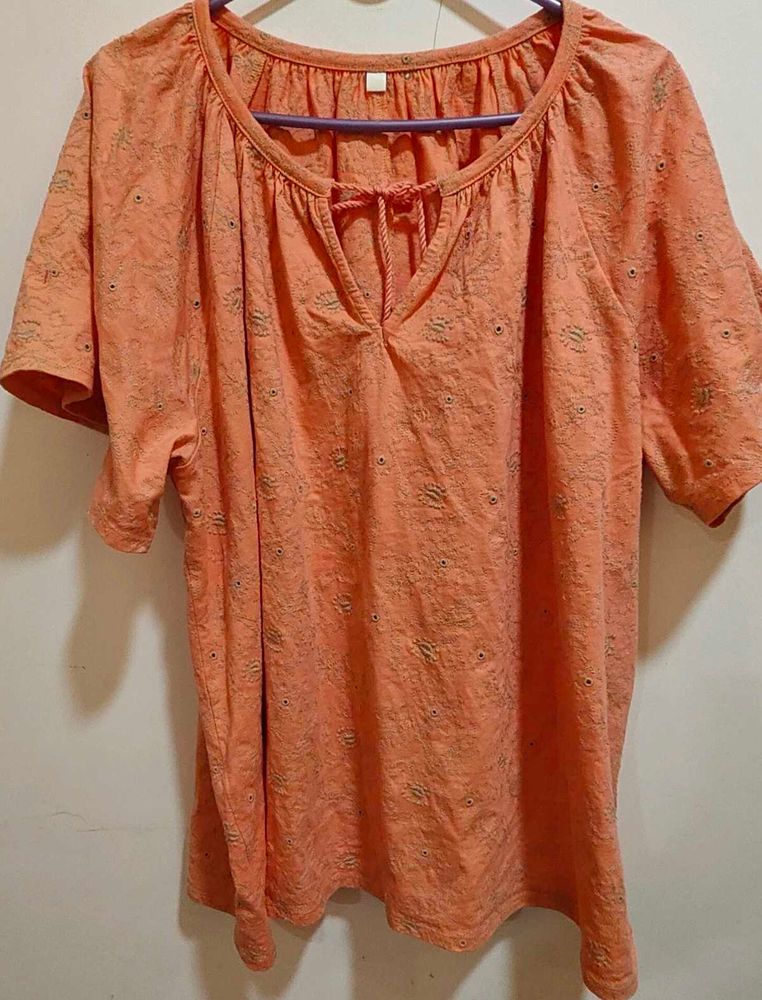 Embroidered Peach  Top with bell sleeves